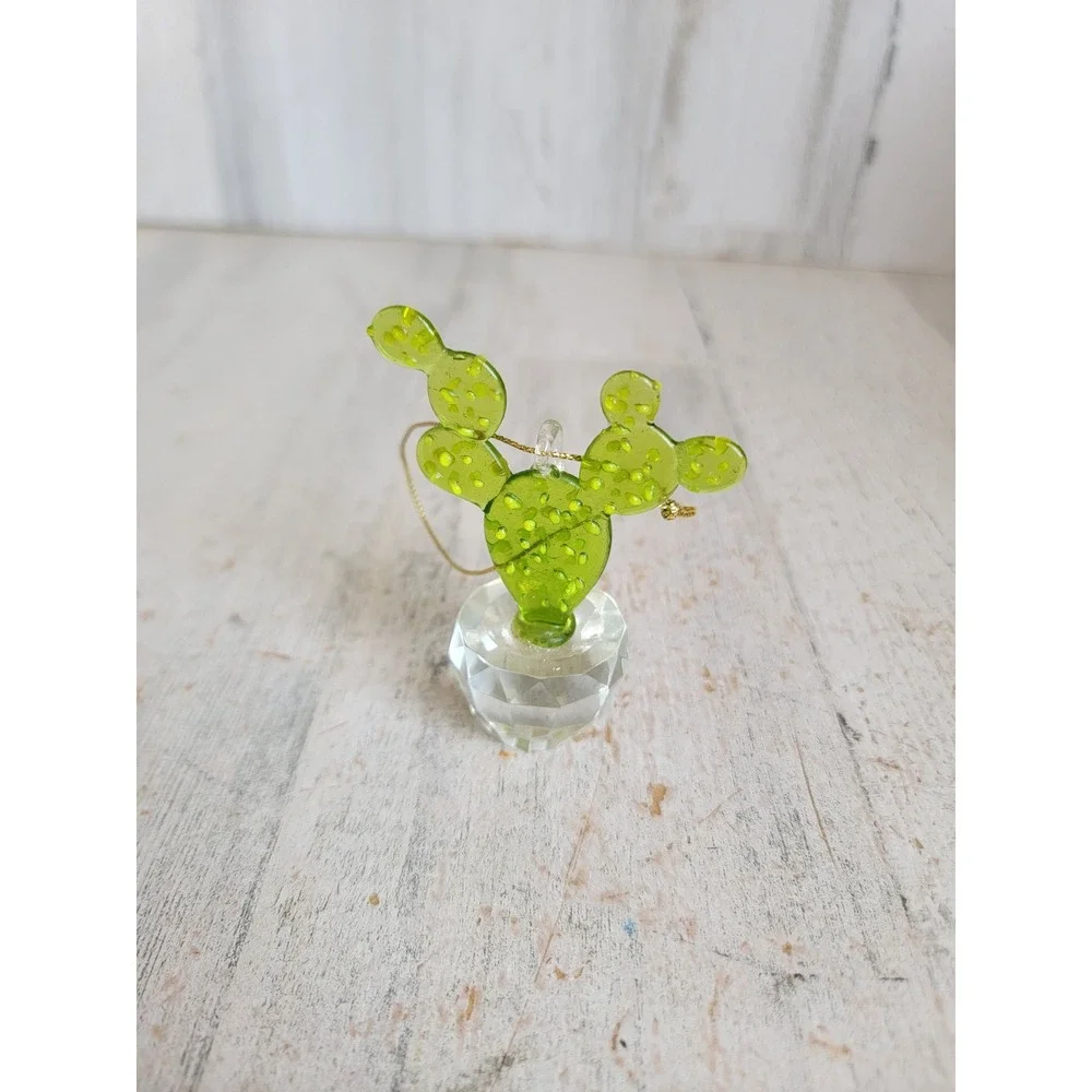 Unique glass cactus plant ornament Xmas dessert summer home decor figure